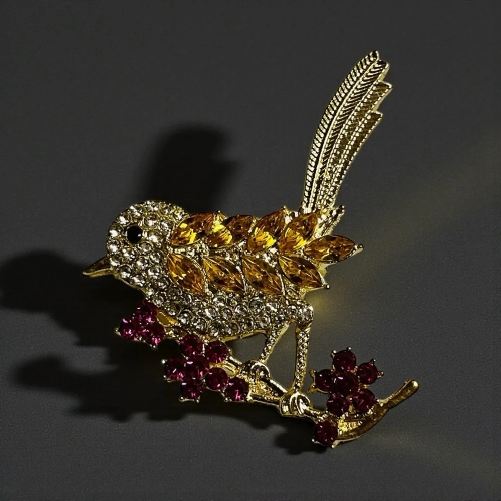 Rhinestone Bird Brooch